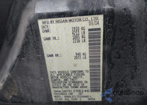 2014 Nissan Altima 2.5 Sl from USA, damaged, VIN 1N4AL3AP7EC298146